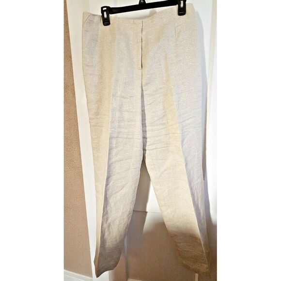 Vintage Talbots Linen dress Pants Women 14 Beige Metallic lined Korea‎ made - Picture 1 of 10